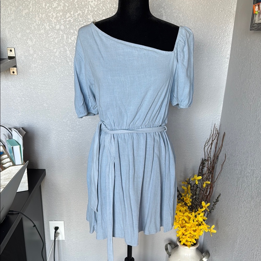 Peach Love California Blue Asymmetrical Tie Front Dress